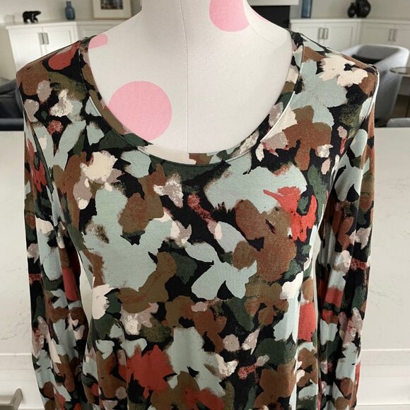 Abstract Floral Scoop Nk Lg Slv Midi (mid calf) Rayon Spandex Dress Multi Sz M - Picture 5 of 9